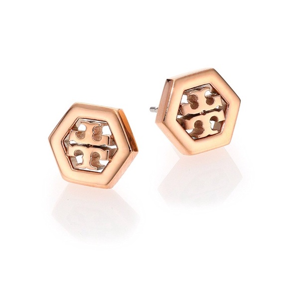 NWT Tory Burch Hex Logo stud earrings gold - Picture 5 of 5